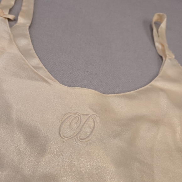 Vtg Christian Dior Satin Camisole & Robe Set Size Medium Cream Peignor Lounge - Picture 3 of 12
